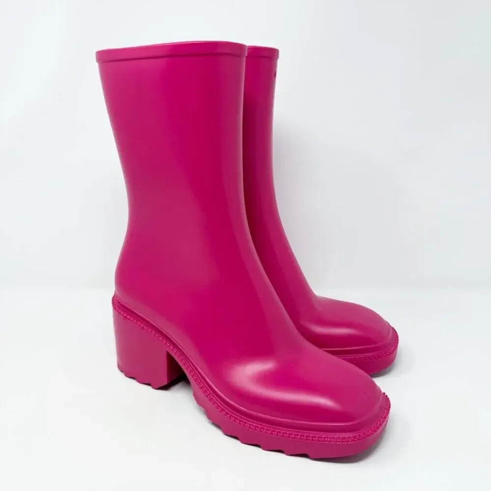 NWOB INC International Concepts Pink Square Toe Block Heel Rain Boots Size 8
